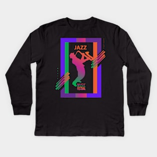 JAZZ MUSIC Festival Sax Lover Musician Saxophone player shirt futuristic design Contemporary Art Color Futuristic Shirt design Birthday party gifts Kids Long Sleeve T-Shirt